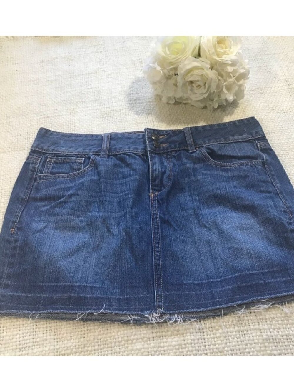  Denim Zip Up & Button Mini Fringe Skirt 6